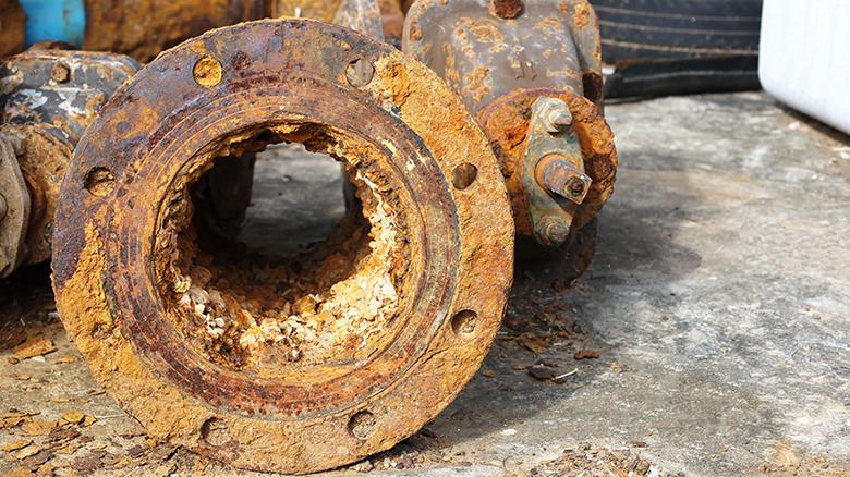 A look at the inside of a corroded carbon steel pipeline.