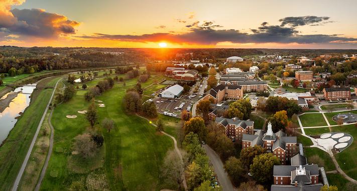 Drone shot of the Ohio University campus