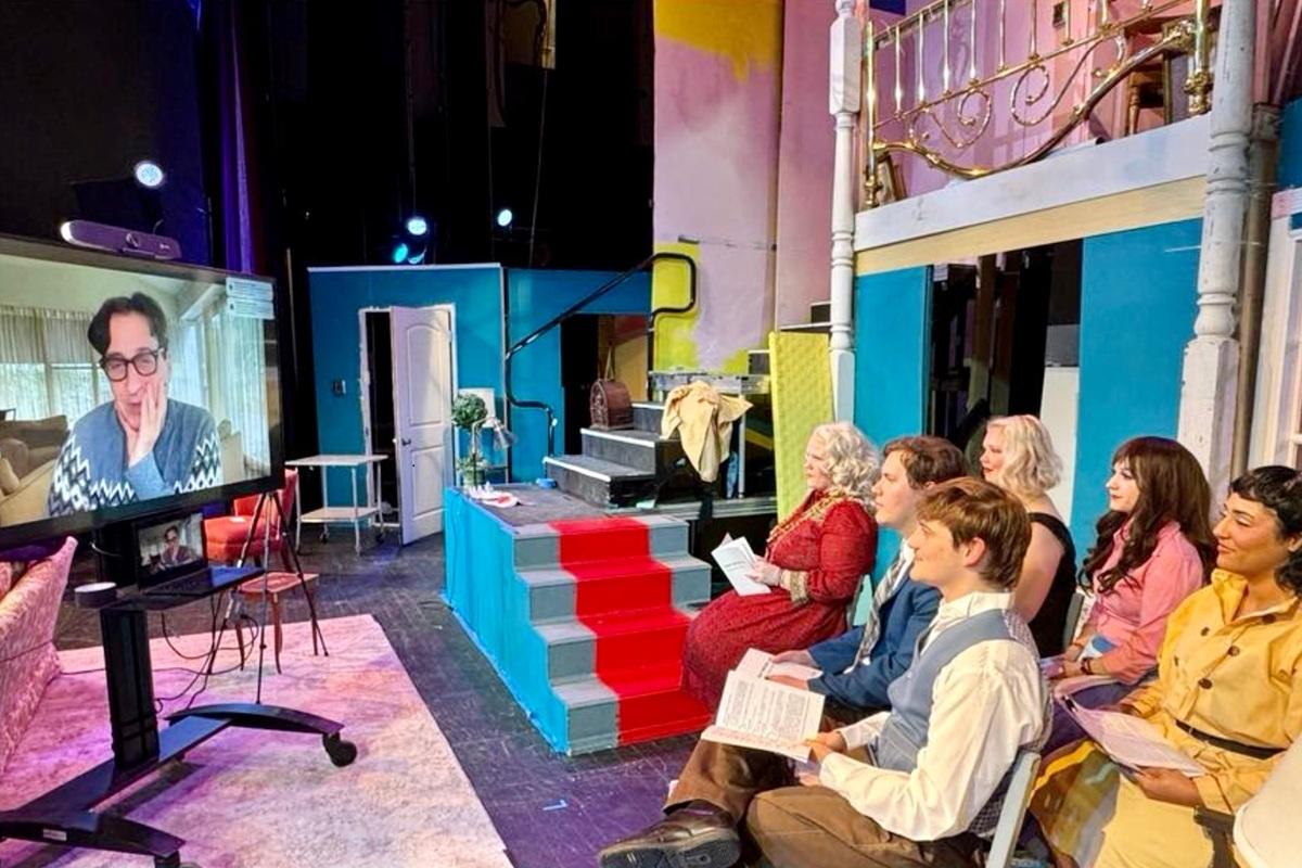 OHIo students and community members in the cast talk through a video link with Stan Zimmerman