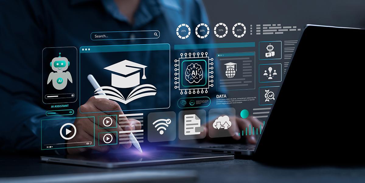 A person uses an AI interface on a laptop.