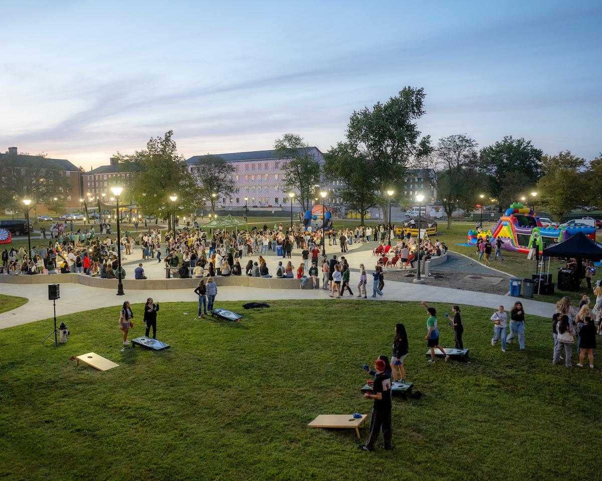 An overhead  image of the Block Party at PawPrint Park during Welcome Week 2025