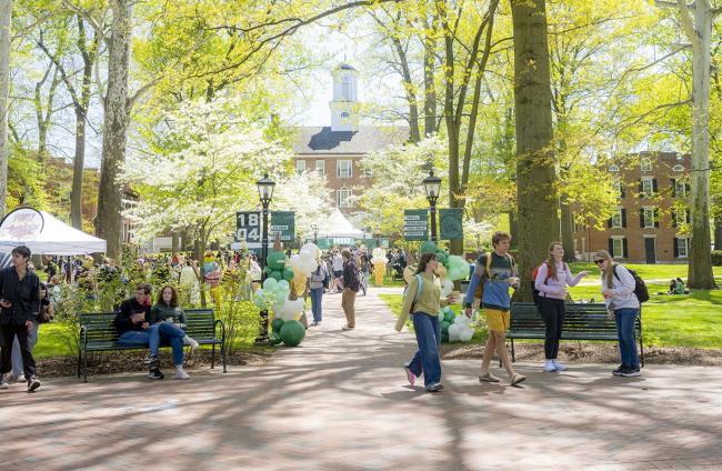 Cutler hall on the Athens Campus with students in the foreground