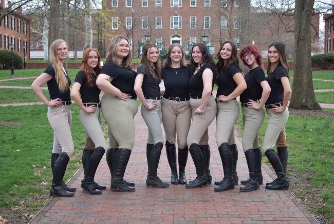 Members of the hunt seat equestrian team on College Green