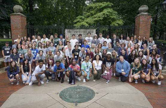  High school students and undergraduate students pose for a group picture on Ohio University&amp;#039;s campus&quot; loading=&quot;lazy 