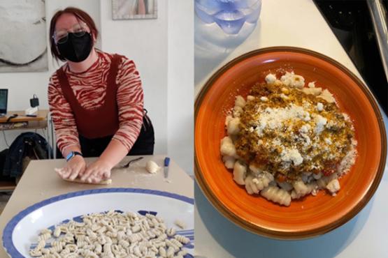  Emily McCarty making cavateddi and the final dish, Cavateddi al Ragù. 