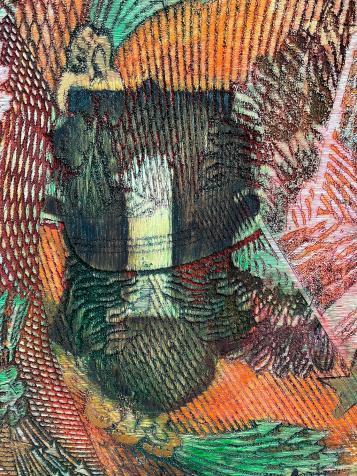  Close-up of a textured, colorful artpiece&quot; loading=&quot;lazy 