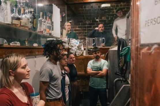  Michael Held and Art Oestrike, top right, take their class behind the scenes to help brew &quot;Honey Sunrise.&quot; | Photos by Corey Howell 