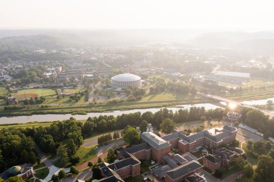  An aerial image of Ohio University&amp;#039;s Athens Campus and the Hocking River 