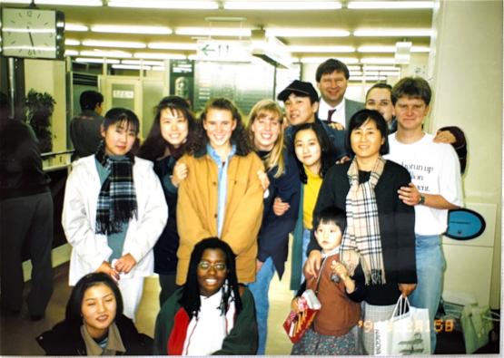 Joung Hee Krzic is shown with OHIO students studying at Chubu University