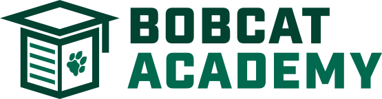  Bobcat Academy logo featuring book and graduation cap 