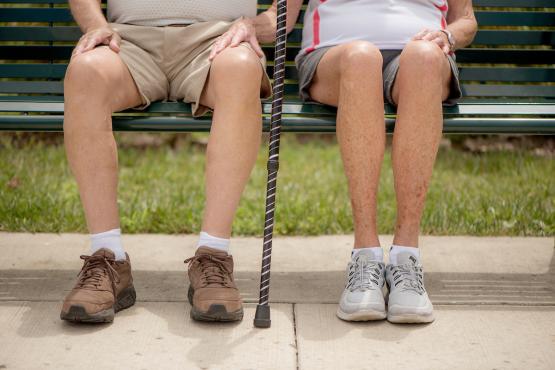  Senior citizens sitting on a bench 