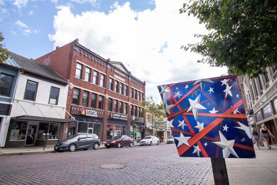  A ballot box painted with stars and stripes sits outside the Board of Elections&amp;amp;#039; Court Street office. 