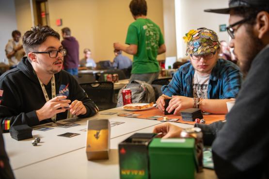  students with game cards 