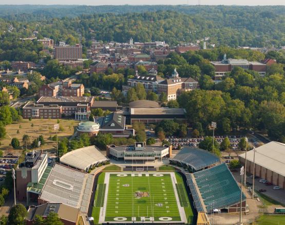  Peden Stadium, the OHIO campus and the city of Athens are shown in this aerial image 