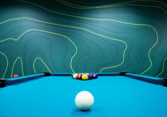  A pool table is shown in the new student engagement space in the Baker University Center 