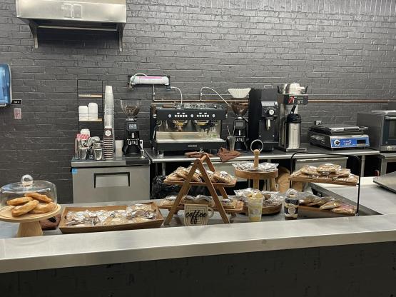  pastries and coffee machine at the Coffee Hub 