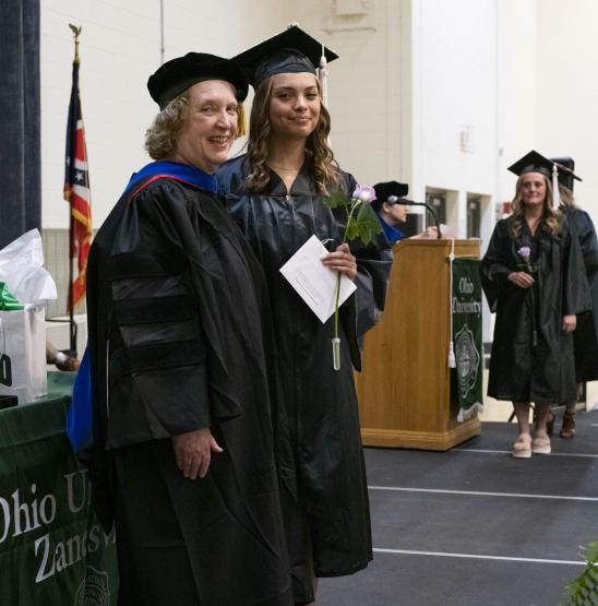 Dean Hannah Nissen is shown with a graduating student at the OHIO Zanesville Graduation Recognition Ceremony