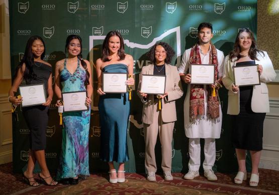 OHIO students pose with their awards at the 2025 Leadership Awards