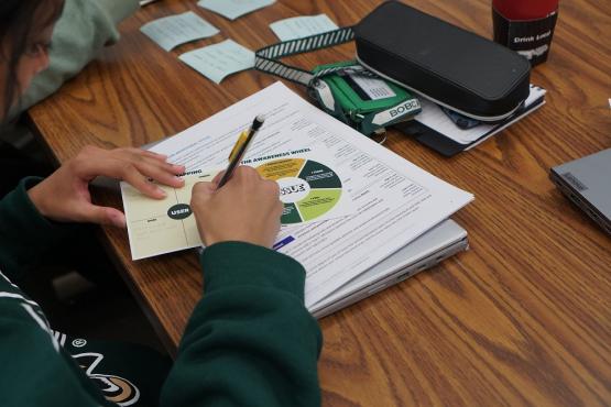 An OHIO student fills out a document for Leadership Launchpad