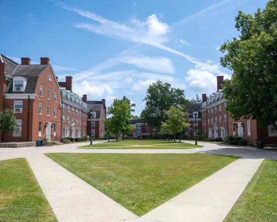 A look down the sidewalks of OHIO's West Green. 