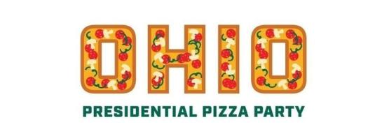  OHIO Presidential Pizza Party text with a pizza pattern. 