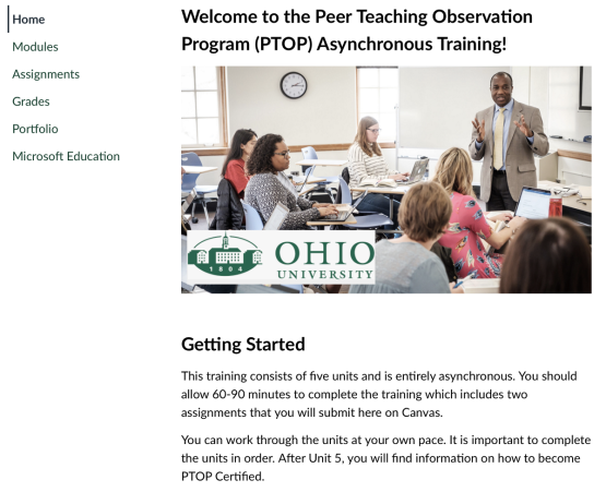 Welcome to the Peer Teaching Observation Program (PTOP) Asynchronous Training!