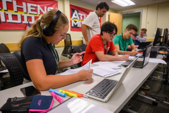  Students working on laptops 