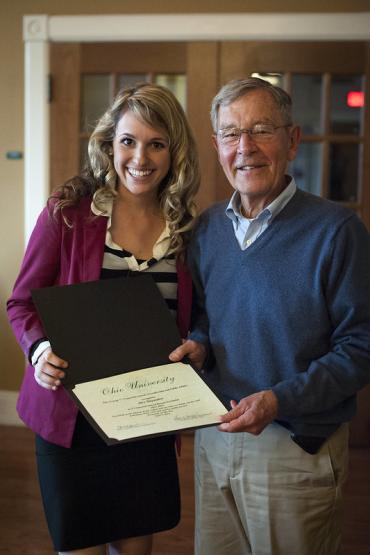 A Voinovich Research Scholar is shown with Sen. George Voinovich