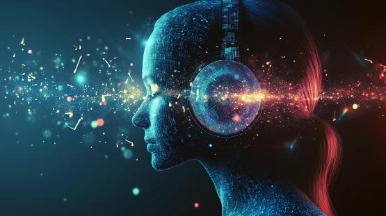 A representation of artificial intelligence listening to music.