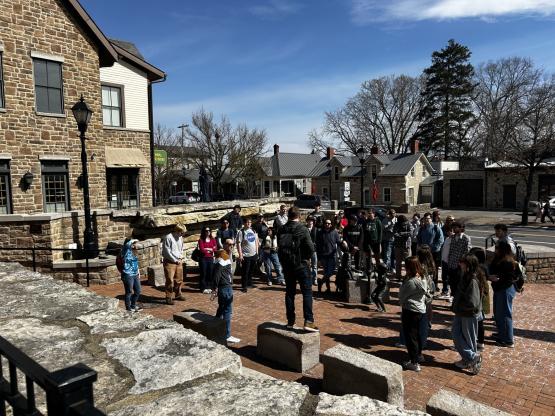 Students listening to a talk about infrastructure in historic Dublin, OH. 