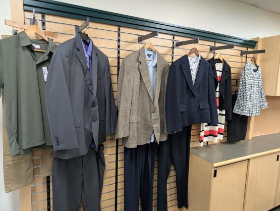 Clothing hangs on racks at the Bobcat Boutique