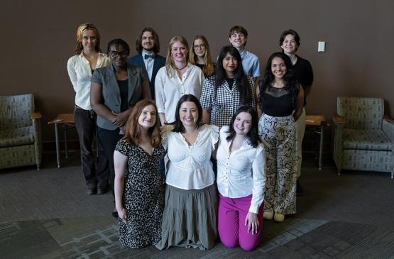 The students in OHIO's one-year MPA program stand together for a photo at the welcome reception