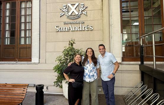 OHIO representatives stand outside of a building at the Universidad de San Andrés in Buenos Aires, Argentina