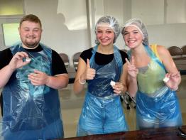 Students making traditional soba noodles in Japan