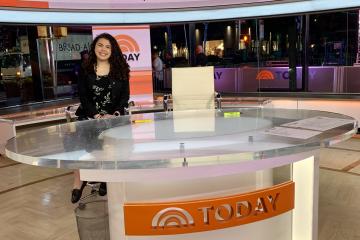 Caitlin Hunt at the Today Show desk on her final day.