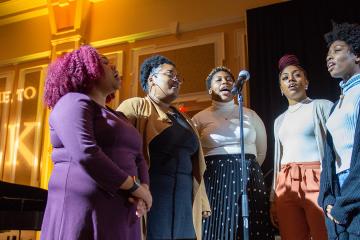 The Anointed Praise gospel choir performs at the MLK Jr. Brunch at the Baker Center Ballroom. Photo: Eli Burris
