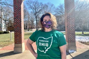Woman wearing Forever OHIO t-shirt 