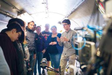 Dr. Zach Meisel gives a time-of-flight tunnel tour at the Edwards Accelerator Lab