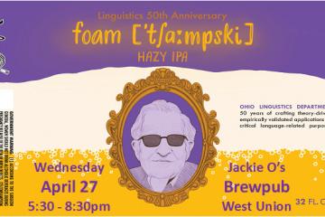 An image of the label of the Foam Chomsky drink in honor of the 50th anniversary of the linguistics department