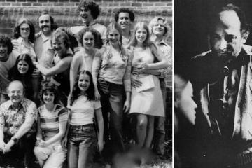 Robert "Bob" Hobbs pictured in the front row of a group picture of the M.F.A. theater class of 1975