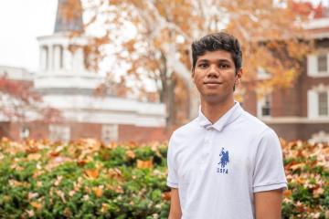 Parwinder Singh stands on Ohio University's College Green