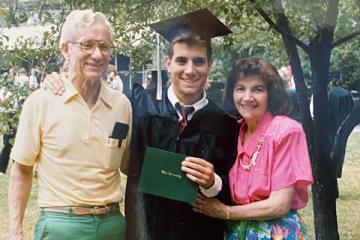 Jon Snyder on his graduation day in June 1987 with his parents, Glenn and Anne Snyder.