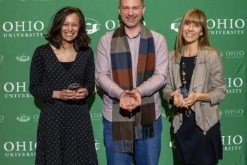 Left to right: Jacqueline Yahn, Tony Vinci and Christi Camper Moore received the University Professor award at the 2022 Faculty Awards Reception and Ceremony on Tuesday, March 29.