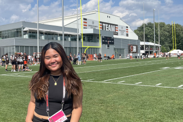Rising senior Ysabela Ao at the Cleveland Browns training camp through her intern with ESPN Cleveland.