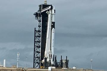 A SpaceX rocket on launch pad at Cape Canaveral in Florida. Photo by Sarah Wyatt