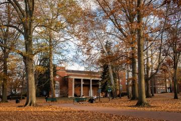 A photo of the College Green in the fall