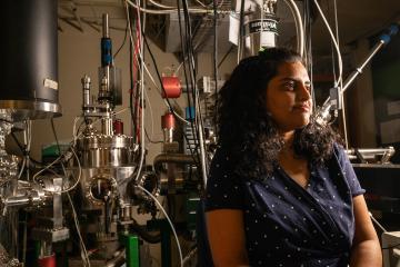 Graduate student in physics, Sneha Upadhyay in Clippinger Research Annex,
