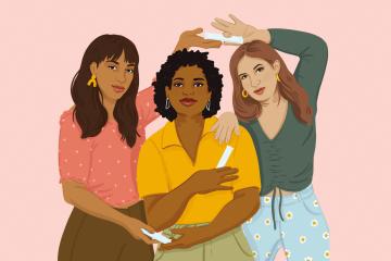 illustration of three women holding tampons