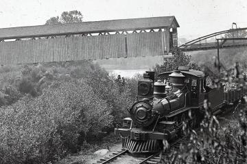 A train on railroad tracks