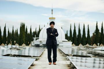 Surinder Amrit S. Bedi, MSISE, visits the rooftop solar system Sunpreme Inc. installed at Gurdwara Sahib in Fremont, California, when Bedi was an executive vice president at the company